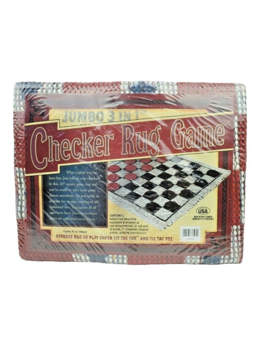 Jumbo Checker Rug Game 3 in 1 Checkers and Tic-Tac-Toe 28 x 28 inches New